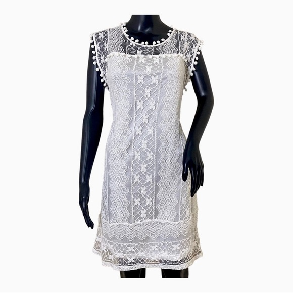 Knitted Laced White Fashion Summer Dress With Tassels. SZ L - Picture 13 of 14